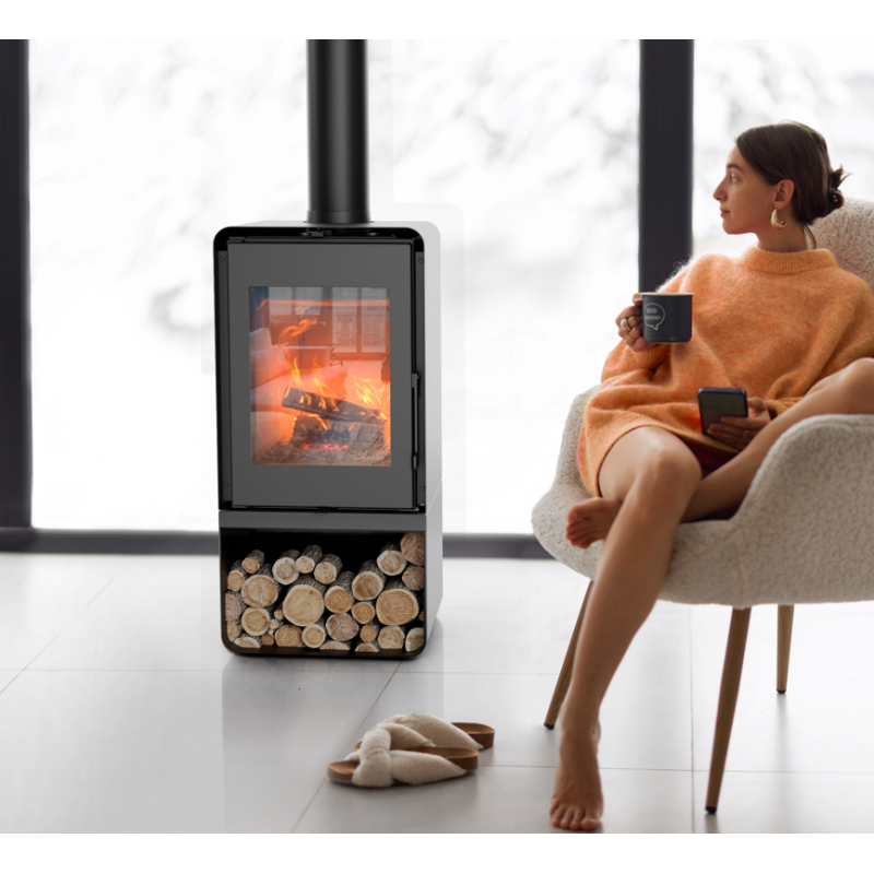 Poêle à bois Domino avec range bûche - 8,5 Kw