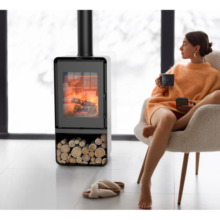 Poêle à bois Domino avec range bûche - 8,5 Kw
