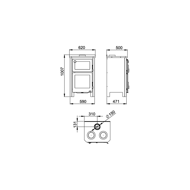 Poêle à bois avec four et plaque de cuisson Pramoda - 14 Kw